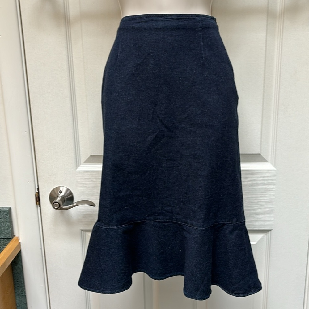 Moschino dark blue denim mermaid 🧜‍♀️ trumpet 🎺 style midi skirt - Picture 2 of 6